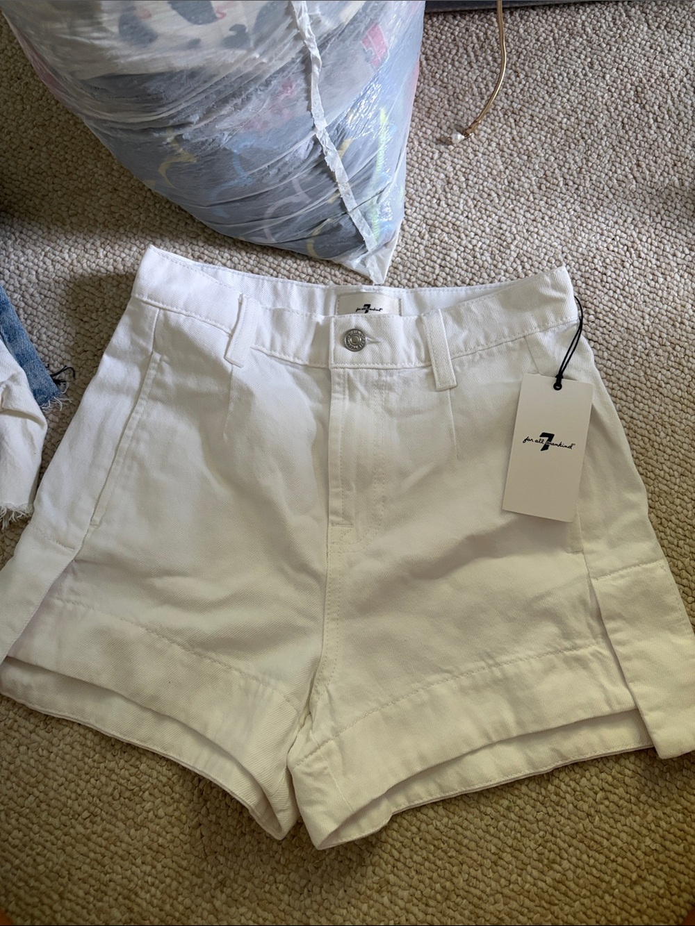 7 For All Mankind High-Waist White Cotton Shorts